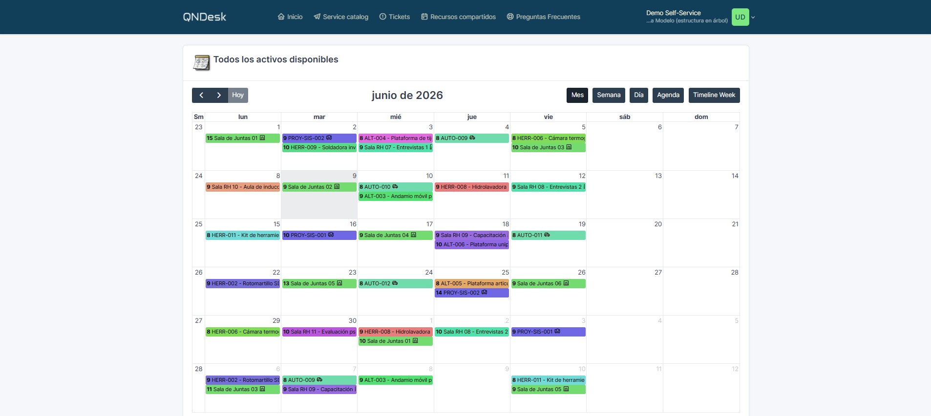 Calendario de disponibilidad para reservas de recursos compartidos