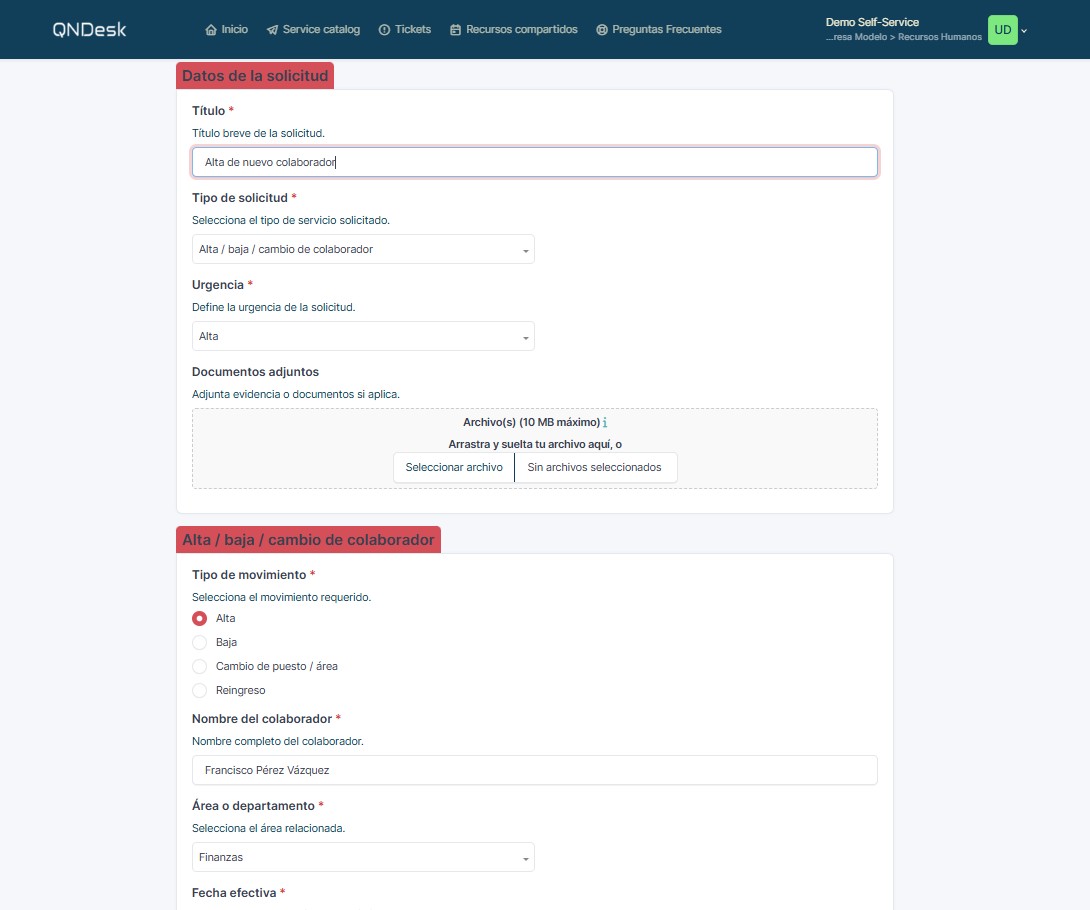 Formulario de solicitud de servicio en Recursos Humanos